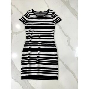 Love & Liberty Bodycon Mini Sweater Dress Womens Black White Striped Viscose